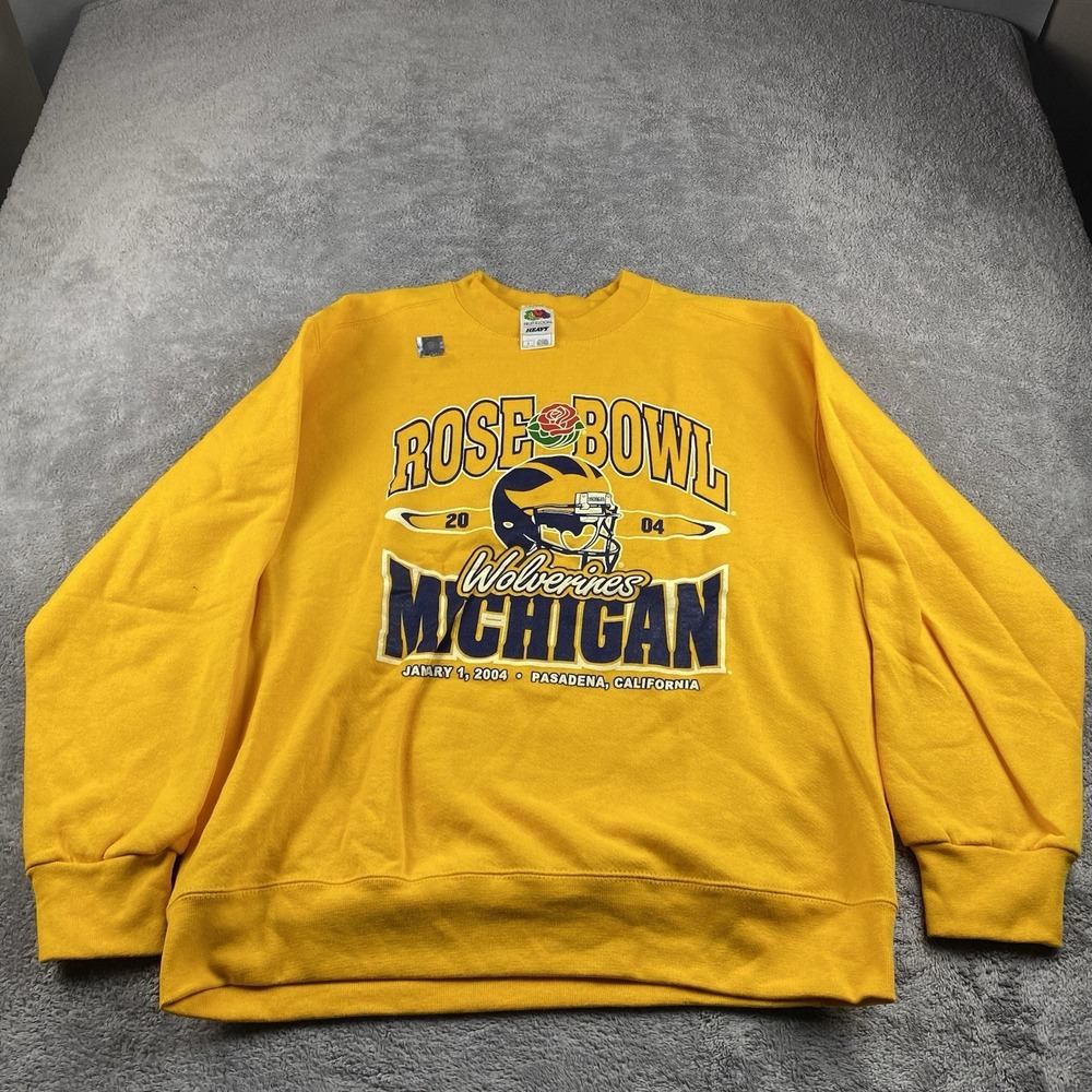 Vintage 2004 University Michigan Rose Bowl Sweatshirt Football Large Mens Yellow